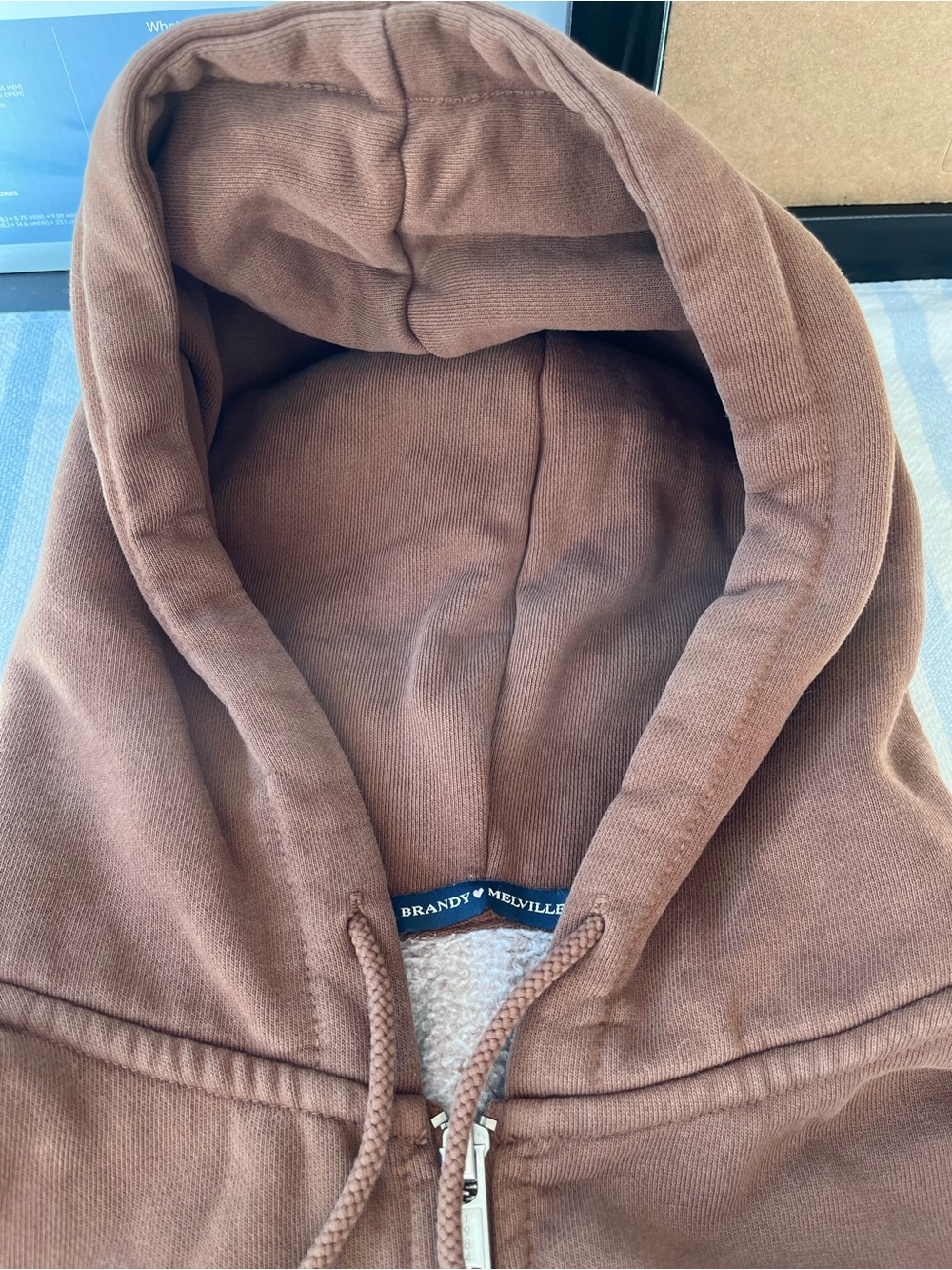 Brandy Melville Brown Fleece-Lined Zip Hoodie